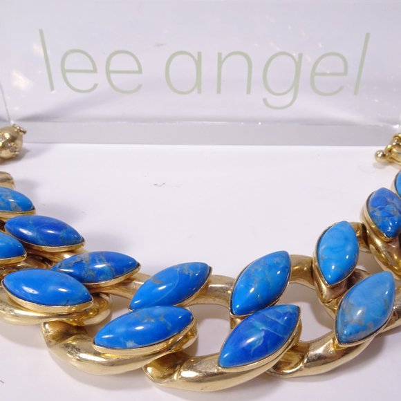 Lee Angel Brass Turquoise Teardrop Think 2 D Link Bracelet NWT 289 - Picture 4 of 16